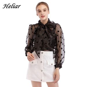 Heliar svart polka dot blus kvinnor transparent sexiga långa ärmar hösten våren streetwear vit organza blusar toppar kvinnor t200322