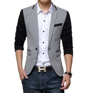 Slim Fit Jaqueta Casual Algodão Homens Blazer Jaqueta Botão Cinzento Mens Mens Conjunto Outono Patchwork Casaco Masculino Suite Masculino 220409