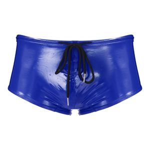 Underpants Mens Wet Look Patent Leather Party Clubwear Lingerie Underwear Male Swimming Trunks Low Rise Drawstring Boxer Shorts SwimwearUnde