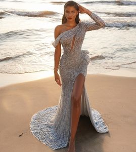 Ries Bild Arabische Kleider Partykleider Perlen Schärpe Abschlussball Sweep Zug Dubai Abaya Vestidos Lange Pailletten Meerjungfrau Abendkleider