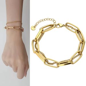 2022 New style Stainless Steel Material Retro Bangles Luxury fashion Gold Long Chain Pendant Layer Thick Handmade Female Trendy Special brand Accessories Hand