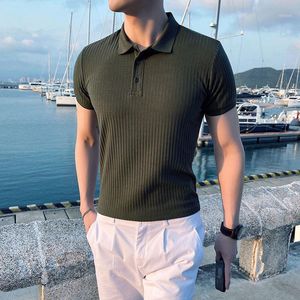 Men's T-Shirts 2022 Summer British Style Slim Fit Knitting Tshirt Social Business T Shirt Streetwear Solid Color Clothes T-shirt M-3XL