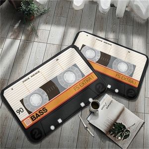 Style Music Tape Entrance Funny Doormat Retro Flanell Floor Mat Badrum Dekor Mattan Non Slip Rug For Living Room Kitchen 220301