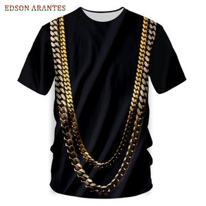 Luxury Gold Chain Men's 3D Print T Shirt Fashion Hip Hop Streetwear T-shirt Summer Black T-shirt rolig kortärmad anpassning 220619