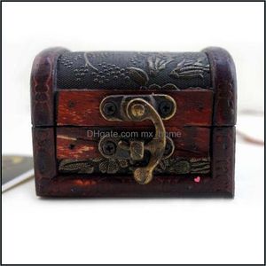 Vintage Biżuteria Box Organizer Przechowywanie Case Mini Drewno Kwiat Wzór Metal Pojemnik Handmade Drewniane Małe Pudełka Drop Dostawa 2021 Bin Ho