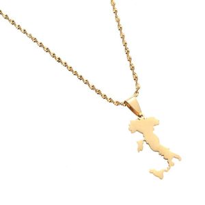 Chains Stainless Steel Country Italia Italy Map Pendants Necklaces For Women Men Girls Gold Color Jewelry Patriotic Souvenirs Gifts