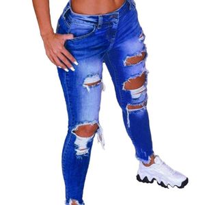 Kvinnors jeans mode kvinnor 2022 låg midja höftlyft rippade hål mager denim blyertsbyxor byxor för arbetskvinnor