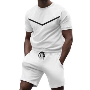 Men's Tracksuits Men's Tracksuit 2 Piece Set 2022 Summer Solid Sport Suit Short Sleeve T Shirt Shorts Sets Casual Fitness Training Men C