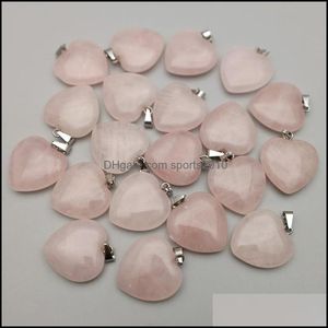 Konst och hantverk 20mm Rose Quartz Heart Natural Stone Charms Chakra Healing Pendant Diy Halsband￶rh￤ngen Smycken Making Dro Sports2010 DHVRX