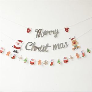 Christmas Decorations Banner Paper Garland Hanging Flag Santa Claus Snowman Deer Xmas Tree Bunting Merry Decoration For Home DecorChristmas