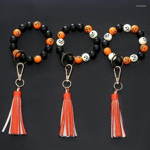 Chaveiros 1pcs Halloween Tassel Keychain Wood Wood Breads pulseira pulseira de pulseira para mulheres chaves de couro para chaveiros de couro Miri22