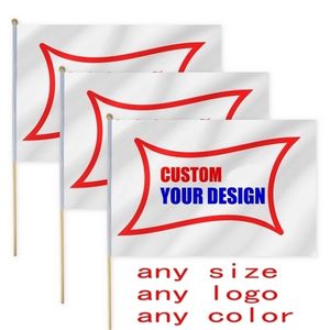 ZWJFLAGSHOW Bandeira da mão personalizada 14x21cm 20x30cm 30x45cm Banner de agitação para compradores de impressão 50pcs 100pcslot com bandeira de plástico D220704