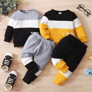 Set di abbigliamento per bambina e ragazzo in 2 pezzi Set di felpa e pantaloni per neonato in maglia colorblock 1048 E3