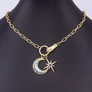 Fashion Vintage Golden Chain Choker Moon and Star Pendant Female Punk Metal Creativity Necklace Classic Party Birthday Jewelry