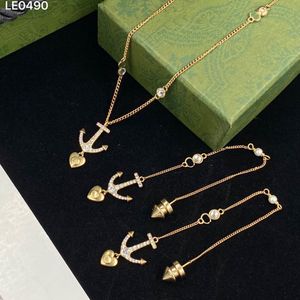 Neuheit Anker Designer Halskette Metallkette Lange Ohrlinie Ohrringe Diamant Liebe Anhänger Eardrop