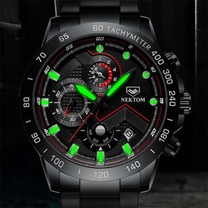 NEKTOM New Fashion Mens Watches Stainless Steel Luminous Top Brand Luxury Sports Chronograph Quartz Watch Men Relogio Masculino T200815