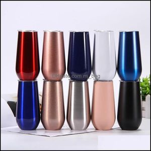 Mugs Drinkware Kitchen Dining Bar Home Garden 6Oz Egg Cup Wine Champagne Beer With Lids Termos Stemless Stainless Tumbler Gift Thermos Va