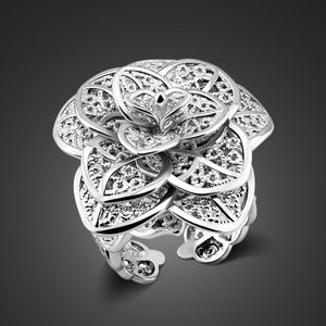 Anelli a grappolo stile nazionale fiore di peonia 100% argento sterling 925 per le donne moda femminile Hhyperbole indice gioielli anello dito