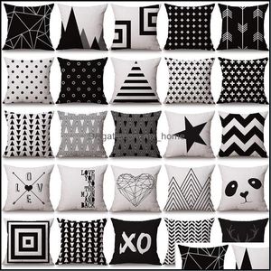 Halloween Weihnachten Schwarz Weiß Kissenbezug Geometrie Kissen Ers Baumwolle Leinen Kissen Er Für Sofa Bett Nordic Werfen Fall Drop Lieferung 2021 bett