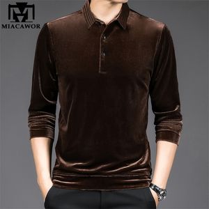 Yüksek Kalite Altın Kadife Lüks Polo Gömlek Erkekler Bahar Uzun Kollu Tee Gömlek Homme Casual Slim Fit Camisa Polos T1129 220408