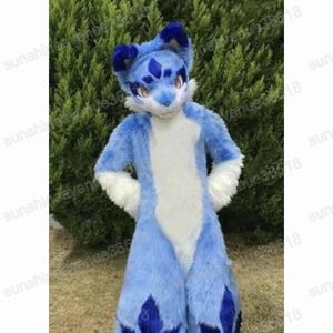 Halloween niebieski długi futra husky pies maskotka kostium z kreskówek postać karnawałowy festiwal fantazyjna sukienka świąteczna dorośli rozmiar przyjęcia urodzinowe strój na zewnątrz