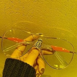 Fashion Sunglasses Frames Double Beam Anti-blue Light Eyeglasses For Women Vintage Alloy Round Computer Glasses Frame Men Orange Unique One