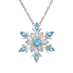 Pendant Necklaces Sparkling Crystal Frozen Snowflake Necklace Women Shiny Blue Flower Zircon Chokers Ladies Girls Birthday GiftPendant