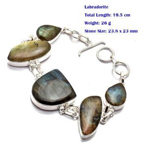 Link Chain Genuine Sodalite Solar Agate Quartz Ruby Zoisite Amazonite Labradorite Kyanite Emerald Bracelet Silver CopperLink