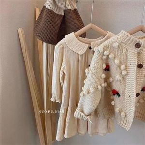 EnkeliBB Korea Style Toddler Girl Winter Knitted Coats Pop Corn Top Children Cute Loose Style Button Cardigans Clothes LJ20117
