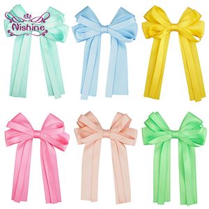 Toddler Solid Color Ribbon Bowknot Hair Clips Fashion Handmade Bows Infant Hairpins Baby Headwear Birthday Gift Party Decoration