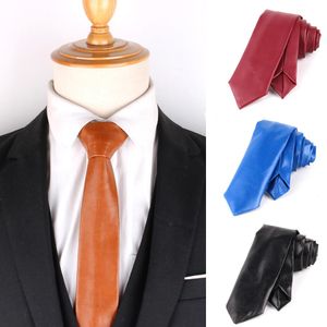 Sıska erkekler, düğün işleri için casaul pu leaster boyun kravat katı kadınlar ince erkek kravat gravatas