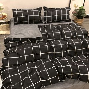 4IN1 3IN1 Bed LineDuvet CoverPillowcase Fashion Black White Grid Striped Bedding Set Bedsheet Quilt Cover Queen King Bedcloth 220609