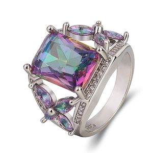 Лук -узел кольца циркон родийный камень круглый каменный женский серебряное кольцо многоцветное обручальное кольцо