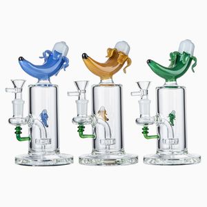 Einzigartige Wasserpfeifen Bananenform Glasbongs Duschkopf Perc Perkolator 14mm Innengelenk Bong 3 Farben Öl Dab Rigs Wasserpfeifen DHL20094