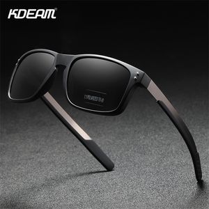 KDEAM Rectangular Polarized Sunglasses Men Outdoor Driving Sun Glasses Man TR90 Flexible Frame Mix Stainless Steel Temple 220518