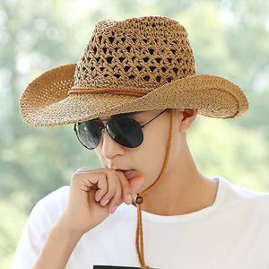 Beach Sun Protection Hat for Men Western Cowboy Shade hat Man Spring Summer Jazz Top Cap Mens Straw Wide Brim Hats Male Fashion Caps Outdoor Sunhat Sunhats