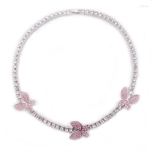 Chokers 2022 Frühling Damen Kleine Größe Schmetterling Charme Hip Hop Kristall Chocker 1 Reihe Tennis Kette Iced Out Halskette Silber Farbe Schmuck Ell