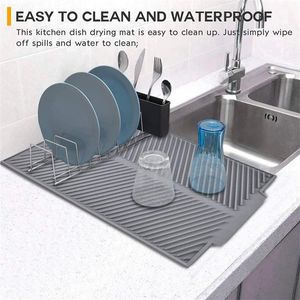 Big Silicone Dish Drying Mat Heat Resistant Draining Tableware Dishwaser Durable Cushion Pad Dinnerware Table Placemat Tool 220610