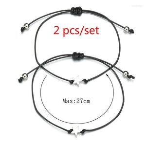 Urok bransolety 2pcs/set para bransoletki czarny czerwony sznur spleciony gwiezdny serc kształt miłosny Mężczyźni kobiety życzą Cardcharm Inte22