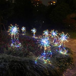 Stringhe 3,5 m Luci di fuochi d'artificio solari LED Giardino in filo di rame 200 LED Illuminazione per esterni Impermeabile 8 modalità Luci di paloLED