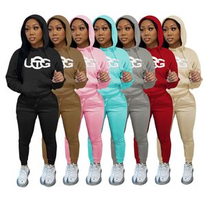 Kapuzen-Trainingsanzüge, Designer-Damen-2-teiliges Set, Fleece, dicke Outfits, Langarm, Sportbekleidung, Hosen, Sweatsuit, Pullover, Strumpfhosen, K10186