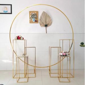 5pcs 7pcs Shiny Gold Wedding Decoration Outdoor Lawn Flower Plinths Table Aisle Iron Circle Birthday Party Arch Backdrops Balloon Sash Toys Crafts Floral F0711