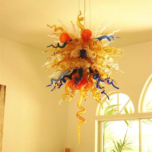Cottage LED Pendant Lamp Colored Glass Ceiling Chandelier for Living Room Light Kitchen Dining Room Study Decorative Lamps 24 by 28 Inches