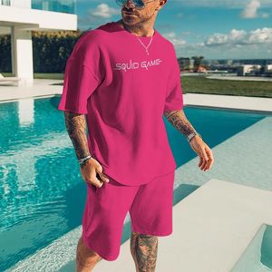 Tute da uomo Estate Set da uomo T-shirt oversize Stampa di lettere Manica corta 2 pezzi Spiaggia Stile retrò Moda Pantaloncini Tee MovieUomo