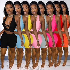 Designers Roupas Mulheres Tracksuits Cor Sólida Sexy Cross Cut Two Piece Set Mulheres Sports Sets Hipster