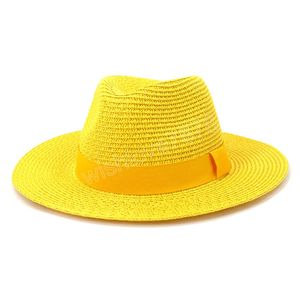 Colore Primavera Estate Nastro Traspirante Sole Cappello di Paglia Vacanza Casual Panama Fedora Cappello Unisex Beach Jazz Cappelli Chapeau