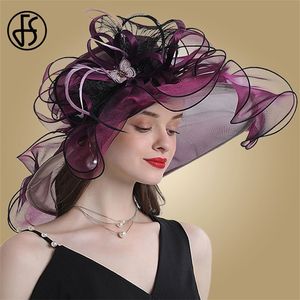 Vendo Fedora a tesa larga per le donne Organza bianca Cappelli da sole Fiore Ladies Wedding Party Kentucky Ampia chiesa Fedora 220813