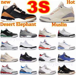 Vintage Floral 3s 3 Desert Elephant Muslin Basketballschuhe Feuerrote Halftime Show Sneakers Klassische UNC Black Cement Racer Blues Pine Green Sporttrainer mit Box