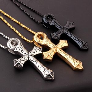 Pendant Necklaces High Quality Silver Color Gold Black Jewelry Stainless Steel Cool Cross Crucifix Mens Chain Necklace Free Box 24" 3mm