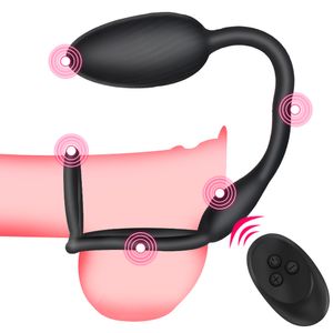 2 IN 1 Anello del pene Plug anale Vibratori per gli uomini Massaggiatore della prostata Masturbatore maschile Donne Dilatatore di testa Giocattoli sexy senza fili Coppie